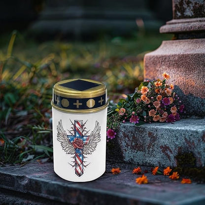 Cross Rose Wing Cemetery Solar Lights Memorial Solar Lights Waterproof Grave Decorations Gifts for Cemetery Home Outdoors Lawn Outdoor Yard Patio