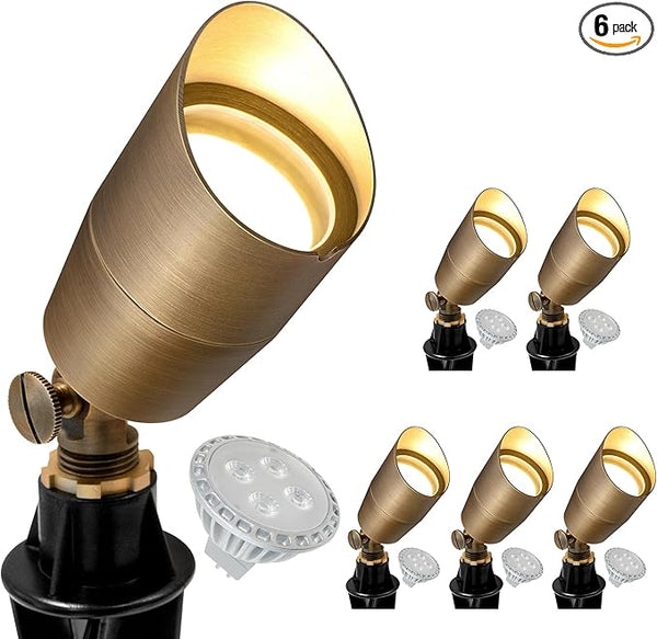 GKOLED 6 Pack Solid Brass Low Voltage Compact Spotlight, 12V AC/DC Waterproof Outdoor Landscape Spot Lights, Up | Lumora