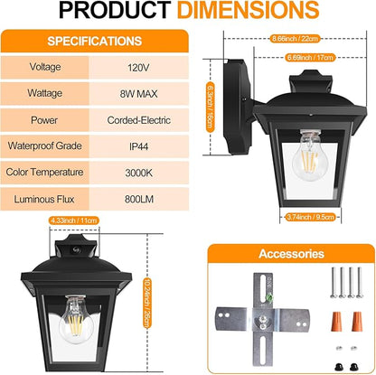 FUDESY Dusk to Dawn Outdoor Wall Lantern, Exterior Sensor Porch Light Wall Mount with LED Bulb, Waterproof Anti-Rust Wall Sconce Lighting , Black Outside Light Fixtures for Hose, Front Door, Garage