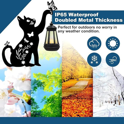 Black Cat Garden Decorations Outdoor - Solar Lights Outdoor Garden Decor Stake with Butterfly Decorative Metal Housewarming Ornament for Yard Lawn Patio – Unique Gift Ideas for Mom Woman Grandma