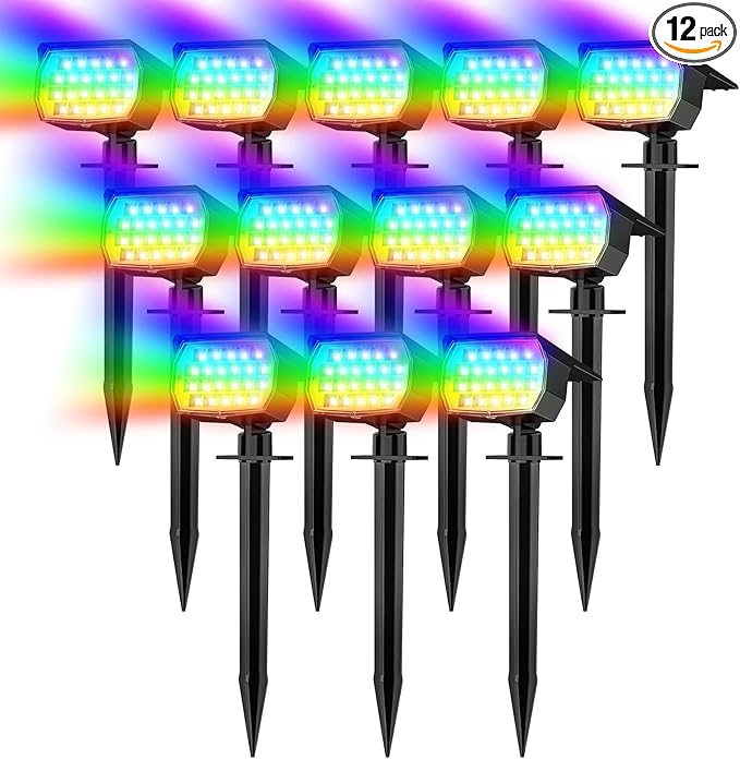 Solar Spot Lights Outdoor Color Changing, [7 Mode/12 Pack] Christmas Landscape Spotlights, Solar Lights Outdoor Waterproof, Solar Led Powered Flood Light for Outside Pathway Yard Garden Walkway