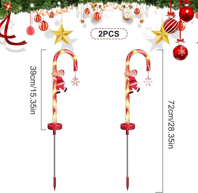 Christmas Outdoor Decorations, 2PCS 8LED Solar Candy Cane Lights, 28 Inch Waterproof Candy Cane Christmas Decorations for Garden Lawn Yard Pathway Patio, Christmas Outdoor Decorations