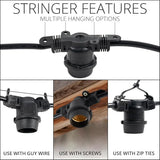 Wintergreen Lighting 30-ft 15 Socket E26 Commercial Patio Light Stringer, Heavy Duty - Outdoor Security Flood Light | Lumora