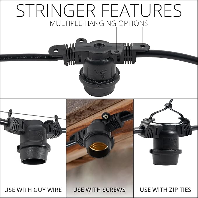 Wintergreen Lighting 100-ft 50 Socket E26 Commercial Patio Light Stringer, Heavy - Outdoor Security Flood Light | Lumora