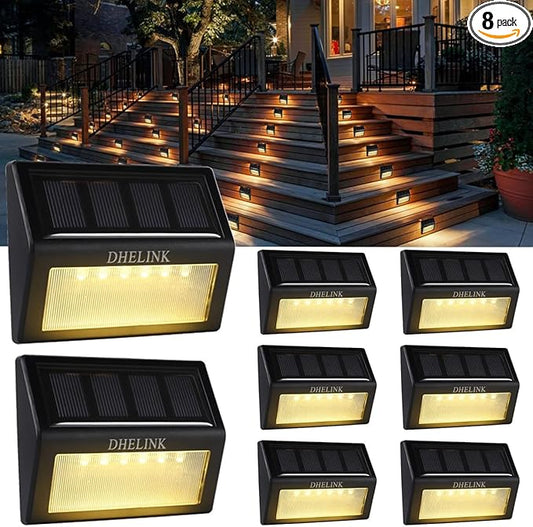 8 Pack Solar Deck Lights Outdoor Waterproof, 6 LED Solar Step Lights, Warm White Auto On/Off Solar Powered Lights for Stairs, Fence, Yard, Patio, Walkway & Garden