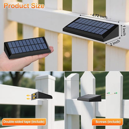 Solar Fence Lights Outdoor Waterproof IP65, 8 Pack Fence Lights Solar Powered 60 Lumens Auto On/Off Step Wall Lights Outside Decorations for Yard, Porch, Patio, Stairs, Pool, Deck, Garden-White Light