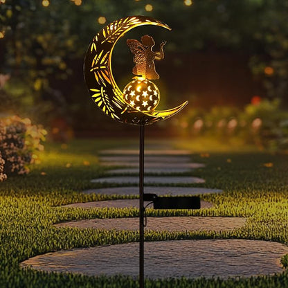 Tremdwoto Christmas Decorations Solar Garden Fairy Statues ，Outdoor Moon Fairy Stakes，Waterproof Led Garden Stake Light for Patio,Lawn，Path,Great Gifts for Women