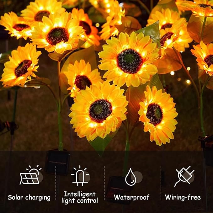 Sunflowers Solar Pathway Lights, Outdoor Lighting Landscaping Solar Garden Lights, for Landscape, Patio, Pathway Decor