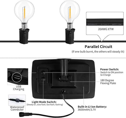 LED Solar String Lights Outdoor 26Ft Waterproof Hanging Lights with 25 Shatterproof Bulbs & 4 Light Modes, Outside Backyard Lights for Patio Market Bistro Porch Cafe Decor