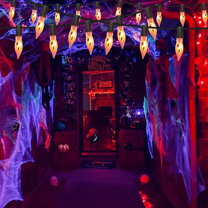 Halloween Flickering Flame String Lights, 10Ft Outdoor Christmas Lights 10 Flicker Flame Bulb Light, Plug in Hanging Patio Light for Indoor Outdoor Party Backyard Christmas Halloween Decor