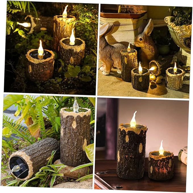 Solar Pathway Light Easy Install Wood Grain Lamp Decorative Landscape Light for Garden
