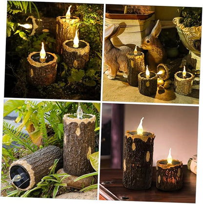 Solar Pathway Light Easy Install Wood Grain Lamp Decorative Landscape Light for Garden