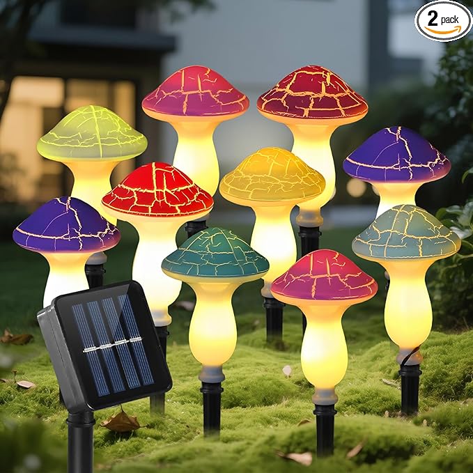10 Pack Solar Cracked Mushroom Lights, Waterproof LED Solar Garden Lights for Outdoor Yard Pathway Decoration, Warm | Lumora
