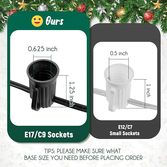 C9 Light Strand, 2 Pack 100 FT Outdoor String Lights Christmas Stringer with 100 Sockets for Christmas Decor Patio | Lumora