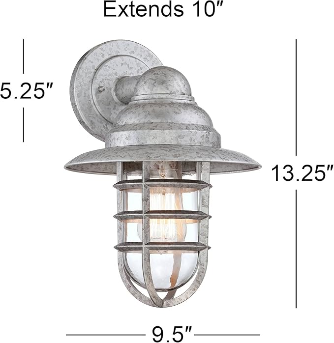 John Timberland Marlowe Rustic Industrial Farmhouse Outdoor Wall Light Fixture Galvanized Hooded Cage 13" Clear Glass for Exterior Barn Deck House Porch Yard Patio Outside Garage Front Door