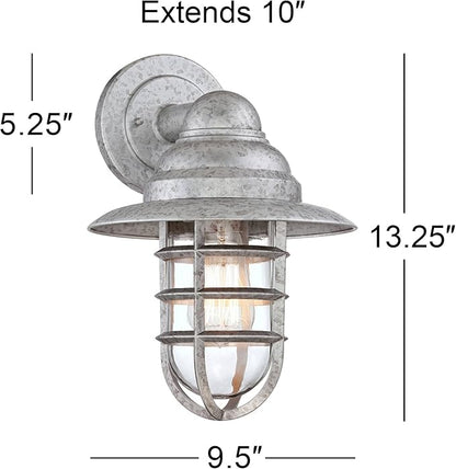 John Timberland Marlowe Rustic Industrial Farmhouse Outdoor Wall Light Fixture Galvanized Hooded Cage 13" Clear Glass for Exterior Barn Deck House Porch Yard Patio Outside Garage Front Door