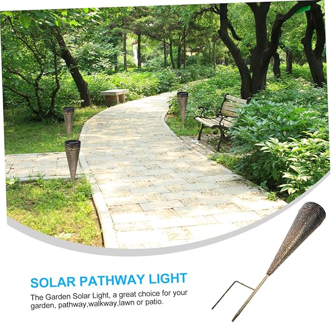 Yardwe 2pcs Solar Pathway Lights Iron Art Decorative Lawn Lamp for and Patio Solar Powered Cone Shape Design for | Lumora