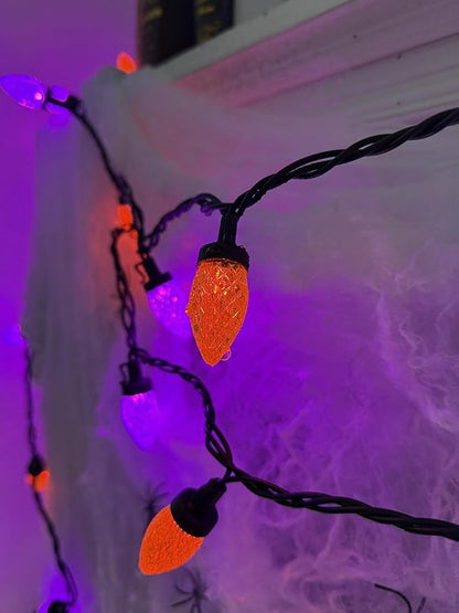 26FT Halloween String Lights Outdoor, 50 C7 LED Orange and Purple String Lights, Plug-in Halloween Patio Decorative Lights for Indoor Christmas Backary Porch House Holiday Party Decor