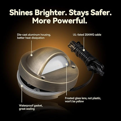 LEONLITE Update 5CCT LED Low Voltage Deck Lights, 180LM 3.74inch Landscape Step Railing Fence Light, 12-24V AC/DC, CRI90, Die-cast Aluminum Housing & Frosted Glass Lens, UL Cord, Bronze, Pack of 6