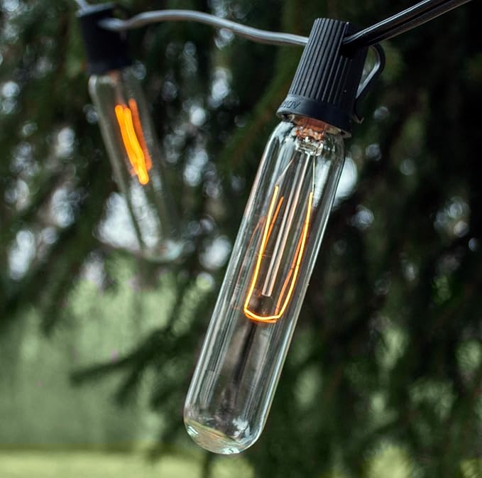 Hometown Evolution, Inc. Edison Bulb Outdoor String Lights with Hand-Threaded Filament (T25 Tube Edison - Black Wire, 25 ft)