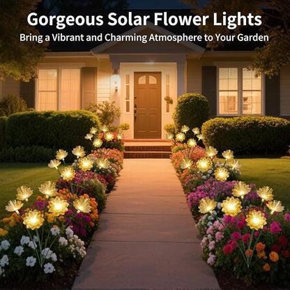Solar Garden Lights, Solar Flower Swaying Light for Outside, Yard Patio Pathway Decoration, Warm White (2Pack)