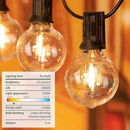 Solar LED Light Solar Lamp Solar Garden Lighting String Solar G40 Garland Street USB Rechargeable for Garden Decoration(Size:7.6M-25 Bulbs)