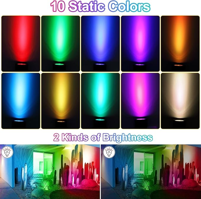 CLY Solar 6 in 1 RGB Spotlights Outdoor Garden, 10 Colors 12 Modes Solar Garden Floodlight Landscape Spotlights | Lumora