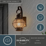 VAXCEL Chatham 12 in. H 1-Light Burnished Bronze Coastal Outdoor Wall Sconce Made of Durable Steel, Clear Seeded | Lumora