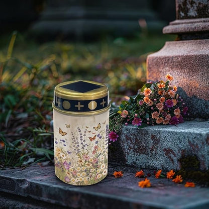Butterfly Cemetery Solar Lights Floral Cemetery Solar Lights for Grandma Solar Lights Outdoor Waterproof Decorative Bright Light for Garden, Lawn,Patio,Yard Decoration