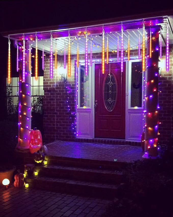 Flacchi Halloween Lights Outdoor 20 Tubes 480 LED Raindrop Meteor Shower Icicle Lights with Timer Function | Lumora