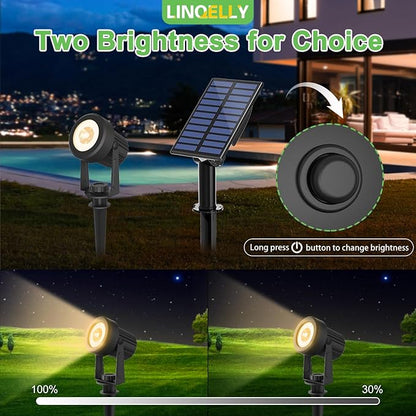 Solar Spotlights Outdoor Waterproof, Warm White Landscape Spotlights, Decorative Solar Spot Lighting for Garden, Yard, Pathway, Lawn, Poolside, Party, 4-in-1 Mounted (Warm White, 2 Pack)