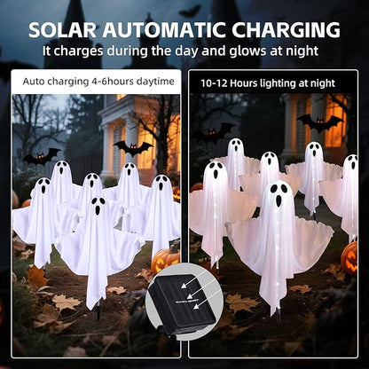 6-Pack Solar Ghost Lights for Halloween Decorations Outdoor, Light up Floating Scary Ghosts Decorations, Waterproof Solar Halloween Lights Outdoor for Yard, Garden, Pathway, Haunted House Party Decor