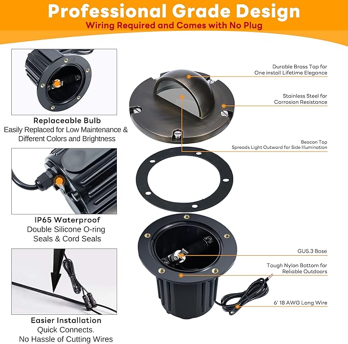 Gardenreet Low Voltage Well Light - Brass LED Hardwired All Weather In-Ground Ip65 Lighting, 12V Directional | Lumora