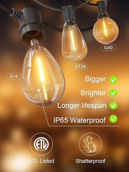 Svater Outdoor String Lights 500 FT, Patio Lights for Outside with Plastic LED Bulbs, Waterproof Commercial Grade Market Cafe Backyard Light, 2700K Warm White Weatherproof Strand