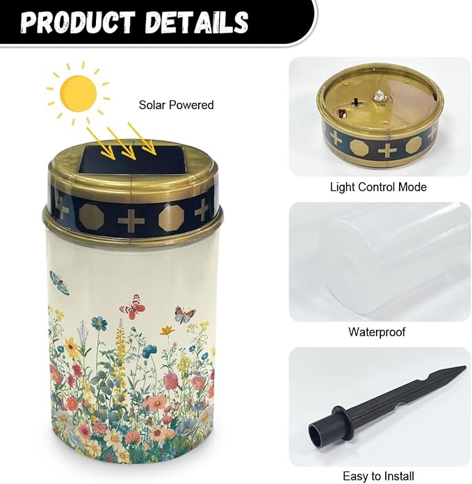 Butterfly Cemetery Solar Lights Solar Lights Outdoor Floral Waterproof Lights Cemetery for Yard Garden Solar Lights Outdoor Cemetery Decorative Eternal Lights for Cemetery Solar Powered