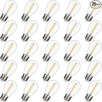 BORT LED S14 Replacement Light Bulbs, Shatterproof Outdoor String Light Bulbs, 1 Watt to Replace 11Watts Incandescent Bulb, E26 Regular Medium Screw Base, 2200K Warm White, Non-Dimmable (25 Pack)