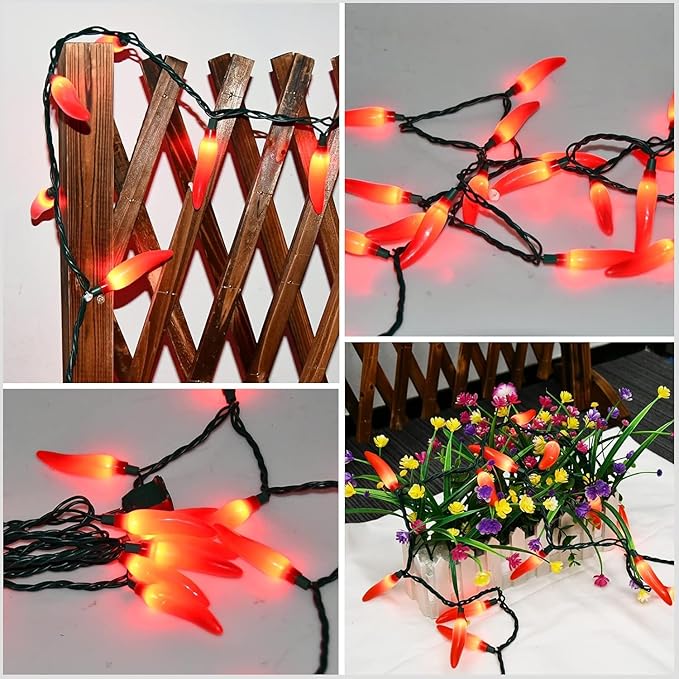 SUNSGNE Chili Pepper Christmas String Lights, 13.6FT Cinco De Mayo Lights with 35 Red Hot Chili Pepper Lights, Red Decorative String Lights for Outdoor Indoor Kitchen Patio Party Cinco De Mayo Decor