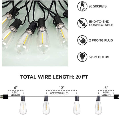 Afirst Outdoor String Lights 20FT with 22 LED Bulbs(2 Spare) Waterproof Connectable Patio Lights for Outside Backyard Porch Lighting