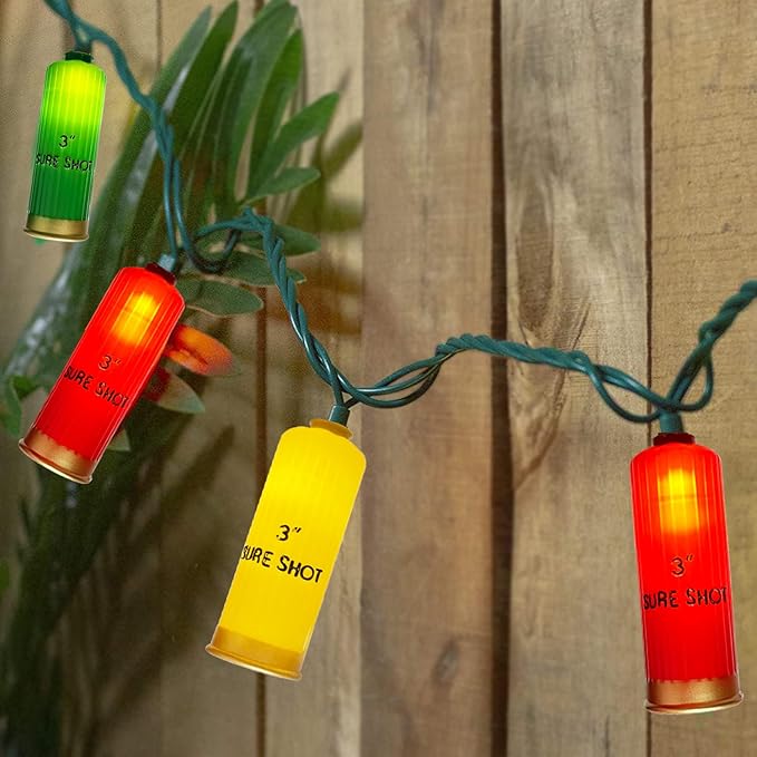 Multicolor Shotgun Shell String Lights Plug in, 8.5Ft Outdoor Christmas Decorations Lights with 10 LED 3D Bullets Lights, Hanging Novelty Bullets Shell Light for Outdoor Patio Garden Backyard Party
