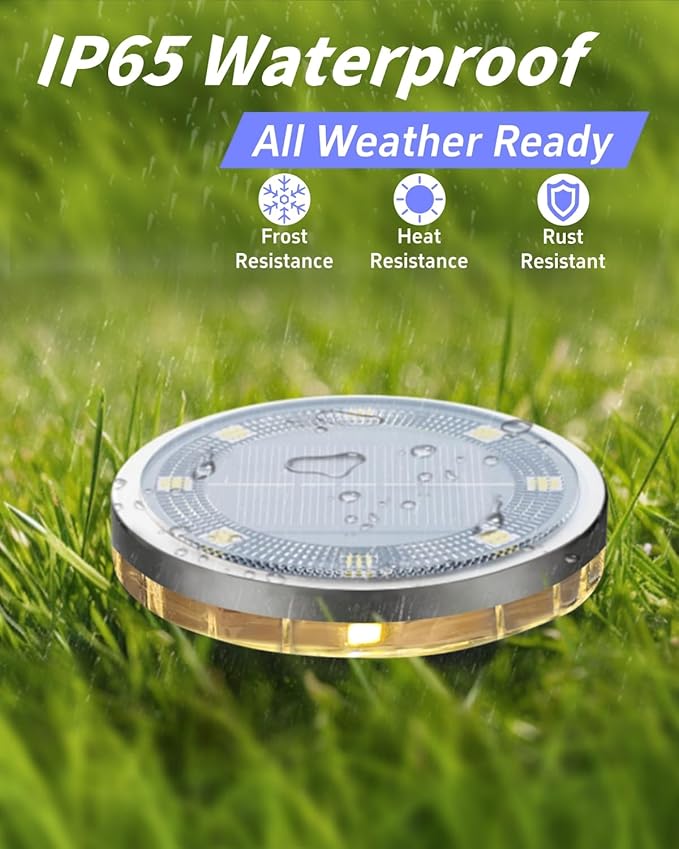 Solar Ground Lights Outdoor 12 Pack Waterproof, Upgraded Solar Garden Lights with 4 Side Light, Stainless Steel | Lumora