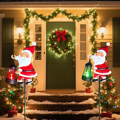Christmas Solar Kettle Lights, Light Solar Santa Claus Watering Can LED Light, Waterproof Solar Powered Lawn Decorative Lights for Outdoor Christmas Pathway Decoration (Warm White B, Lantern)
