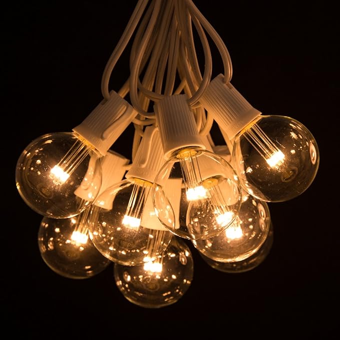 Hometown Evolution, Inc. G50 2" LED Diode Warm White Outdoor Patio String Lights with 0.6 Watt Light Bulbs (White Wire, 25 ft)