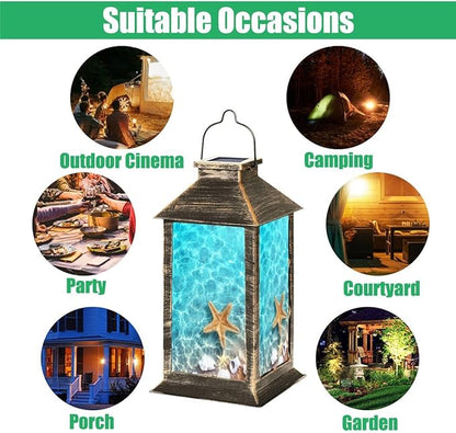 Solar Lantern Seashell Summer Beach sea Water Summer Outdoor Garden Hanging Lantern Waterproof Solar Powered Lighting Outside Table Lamp for Patio Deck Yard Camping Beach House Decor, 1 Pack