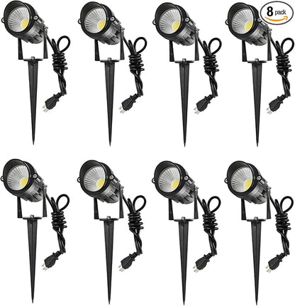 Outdoor Landscape Lights 7W 700LM,110V 120V LED Spot Lights,Waterproof Landscape Spotlights,3CCT Selectable US-3 Plug in Tree Uplights,Mount Wall Lamp Spiked Stand for Yard Pathway,Pack of 8