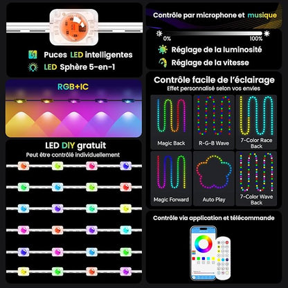 Permanent Christmas Lights Outdoor Women's Day Lights, DIY App & Bluetooth Music, Waterproof Ip65, 200 Ft Permanent Outdoor Lights for Soffit Fence Garage Landscape Patio.