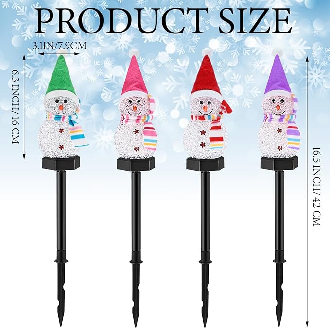 4 Pcs Christmas Snowman Pathway Lights Solar Outdoor Snowman Stakes Lights LED Waterproof Decorative Lamp Christmas | Lumora