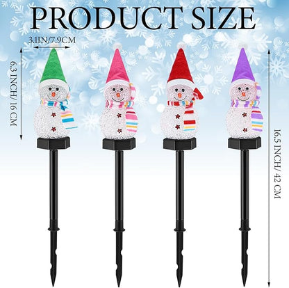 4 Pcs Christmas Snowman Pathway Lights Solar Outdoor Snowman Stakes Lights LED Waterproof Decorative Lamp Christmas Landscape Pathway Decorations for Xmas Patio Yard Garden Porch Street