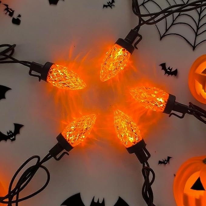 C9 Christmas Lights Outdoor, 25Ft C9 Christmas Lights 25 LED Orange Bulb Shatterproof Strawberry String Light, Plug in Halloween String Light for Indoor Outdoor Home Porch Fall Thanksgiving Xmas Decor