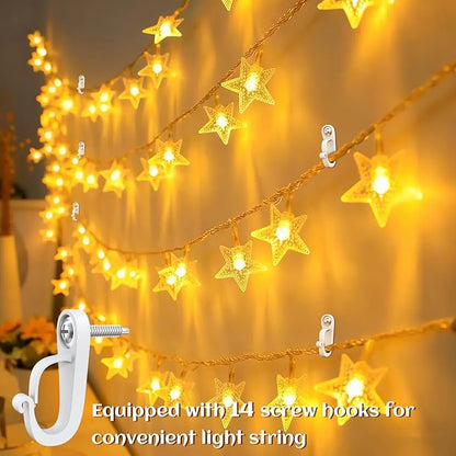 Plug-in Star Light String 33FT 100 Lights with 14pcs Hooks for Indoor Light String Wall Hanging, 8-Mode Star Night Fairy String Lights Can Be Used for Indoor and Outdoor Decoration