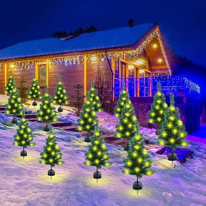 Solar Christmas Tree Garden Stake Lights, 2Pcs Outdoor LEDs Solar Powered Xmas Pathway Lights, Christmas Decorations Tree Lights for Porch Pathway Yard Decor, Medium, Type 1, USAEUBU4391